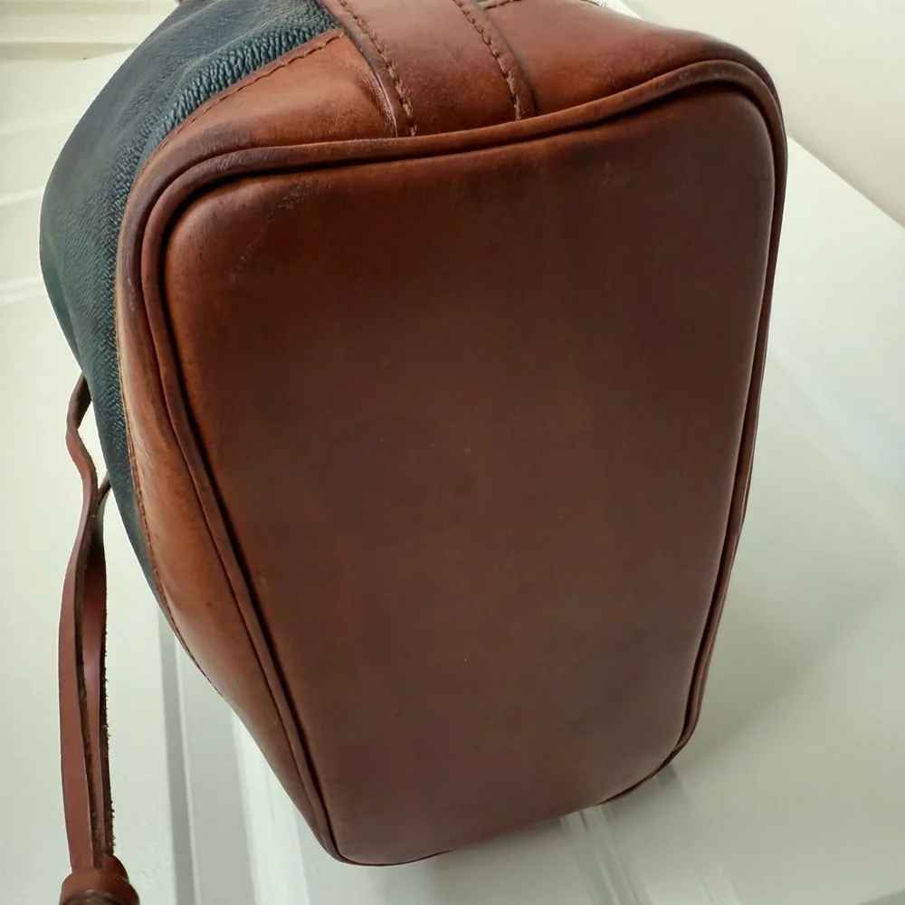 Vintage Polo RALPH LAUREN Green Tartan Plaid Leather Drawstring Bucket Bag 90s - Picture 8 of 16